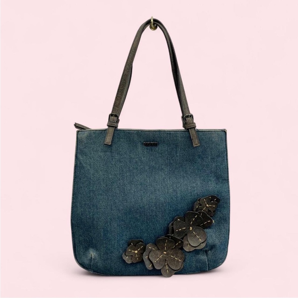 XOXO Y2K Denim Tote Bag with Floral Applique - Blue
